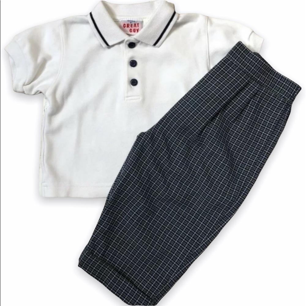 𝅺GREAT Guy Polo Shirt Plaid Dress‎ Pants 12 mo.